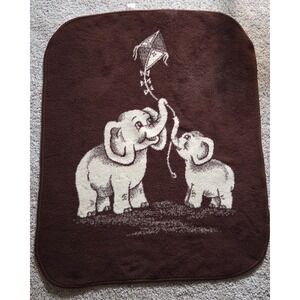 WOW! San Marcos Vintage Brown & Cream Elephant & Baby W/ Kite Blanket FREE SHIP!